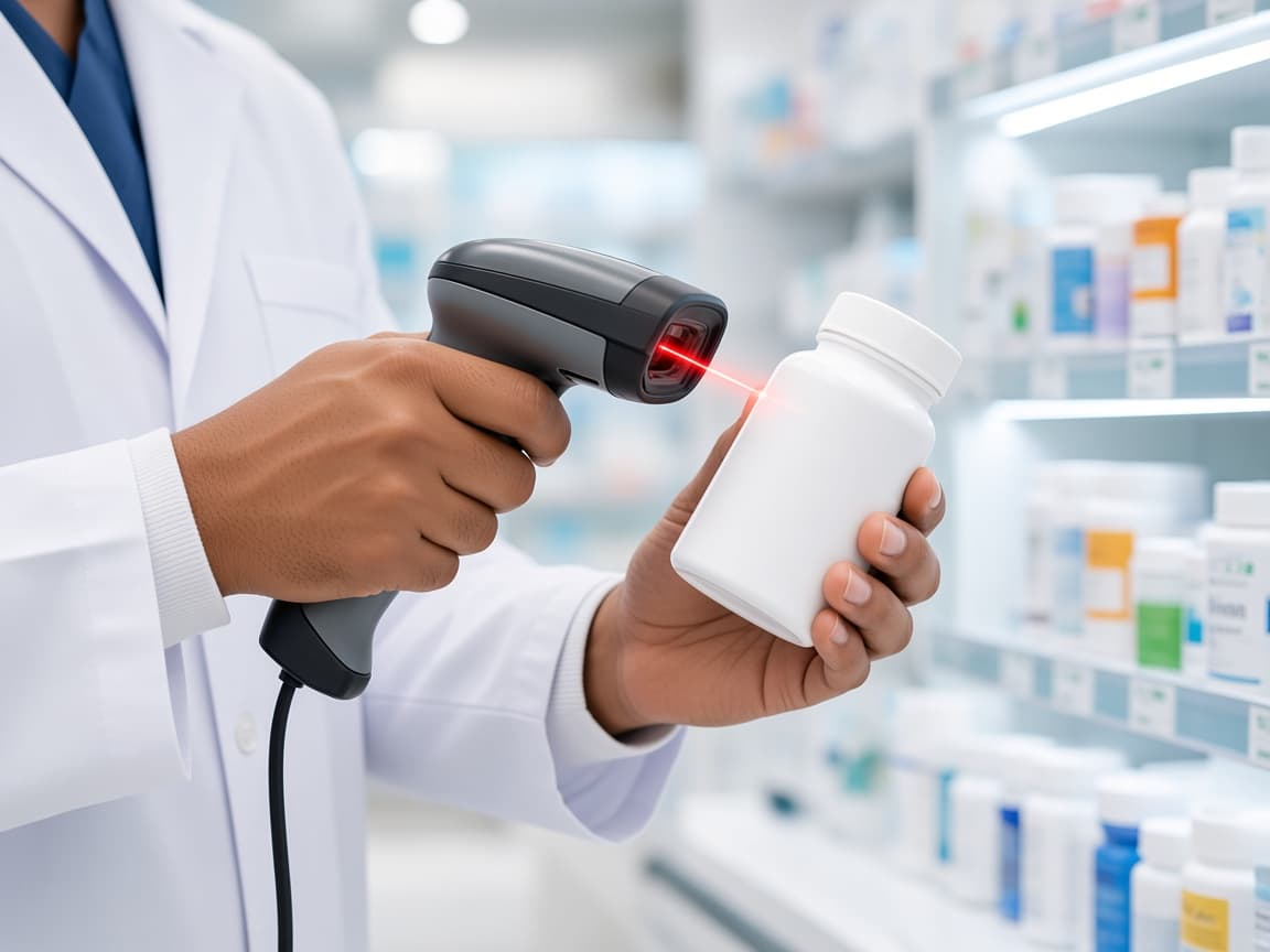 Scanning a product at the pharmacy counter